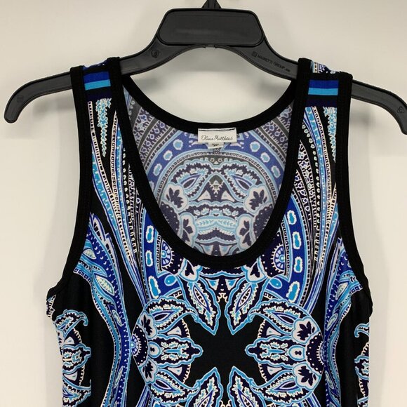 Olivia Matthews Dress Maxi Blue Black Printed Sleeveless Slit - Picture 2 of 10